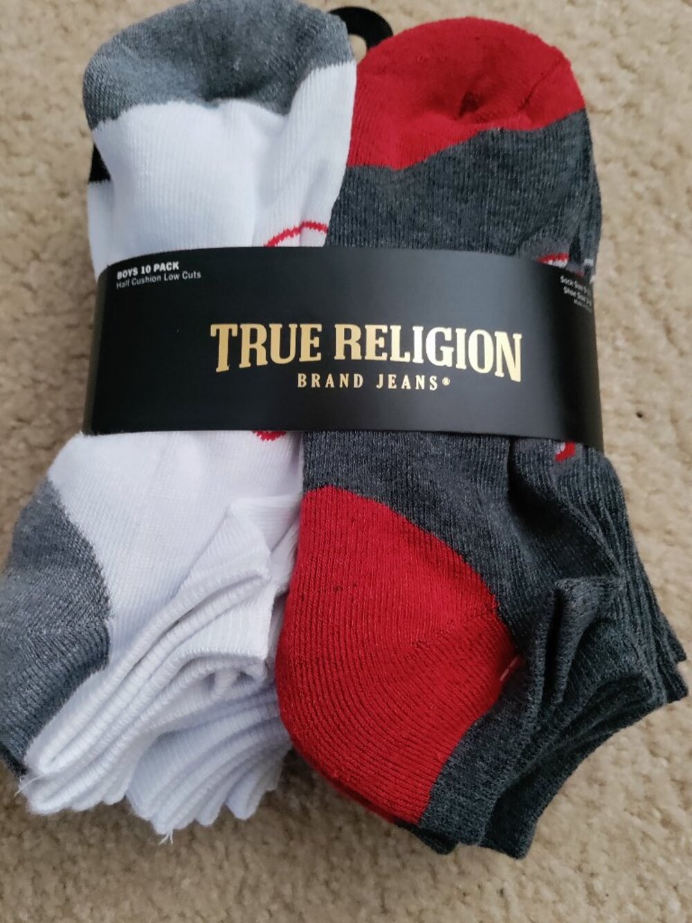 NWT Boy's True Religion Socks 10-Pack High Cushion Low Cut Size: 9-11 Poly Blend